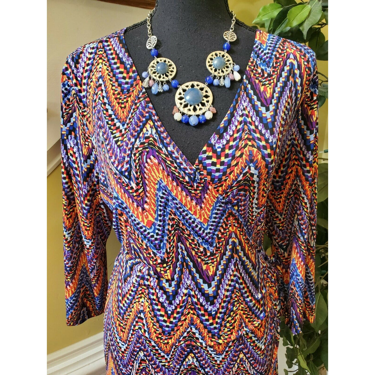 Emma & Michelle Colorful Chevron Full Wrap Dress Large