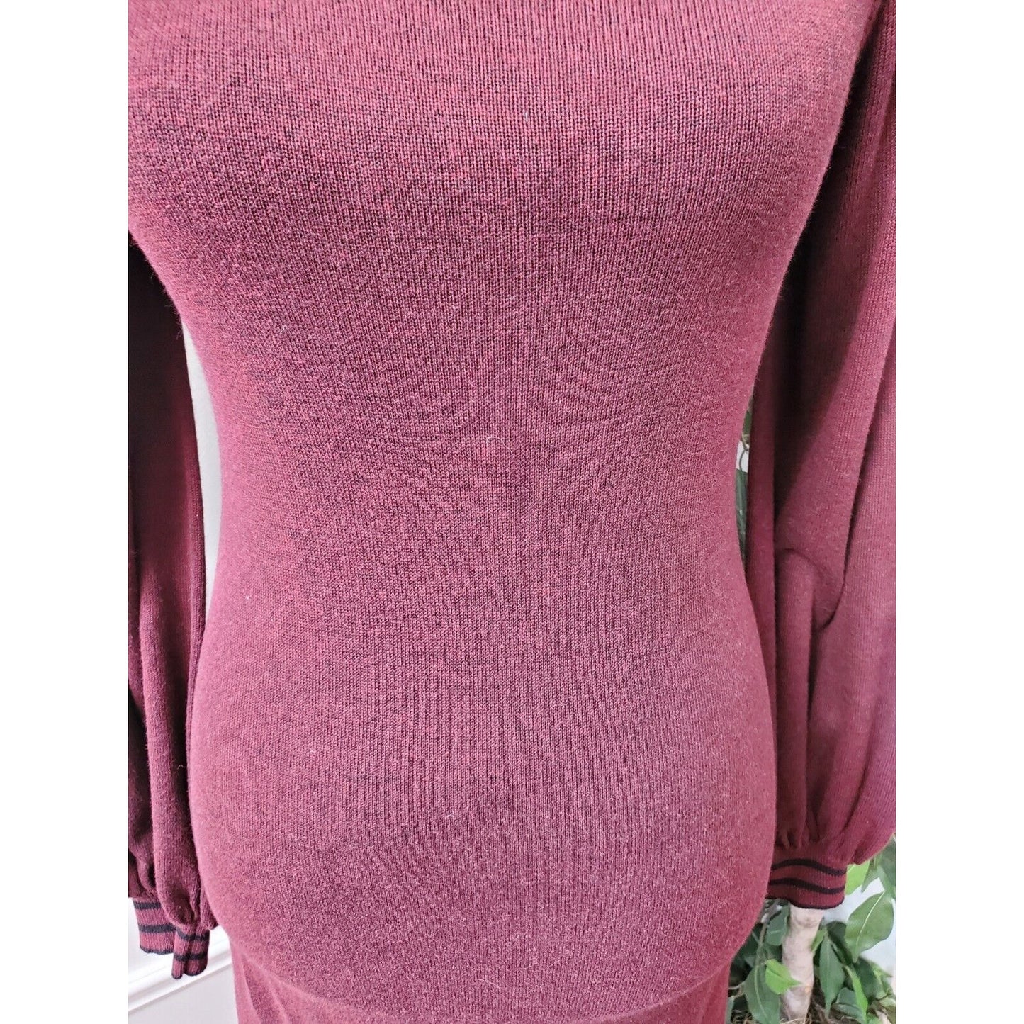 Max Studio Sweater Maroon Cotton Scoop Neck Long Sleeve Knee Length Dress XS
