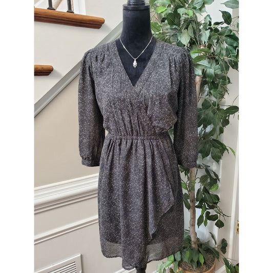Charming Charlie Women's Black Polyester V-Neck Long Sleeve Knee Length Dress M