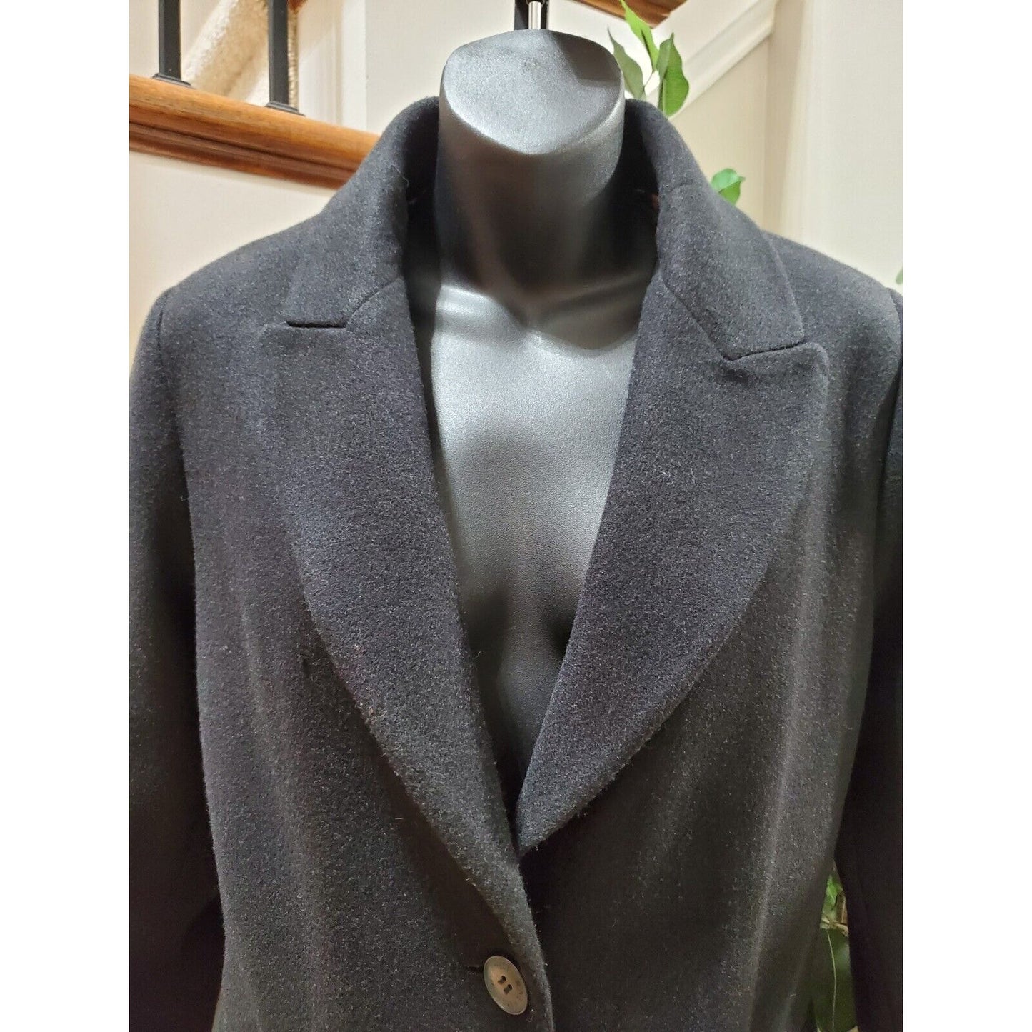 Nine West Women Black Wool Long Sleeve Buttons Front Casual Long Coat Size M