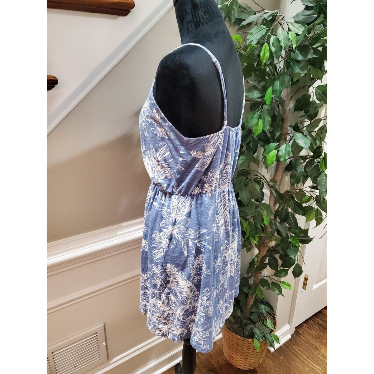 Old Navy Women's Blue Floral Cotton Scoop Neck Sleeveless Knee Length Dress M