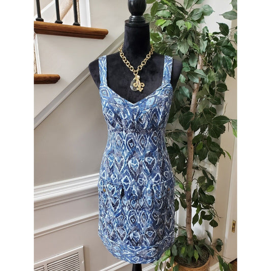 Maggy L Women's Blue Cotton V-Neck Sleeveless Casual Knee Length Dress Size 10