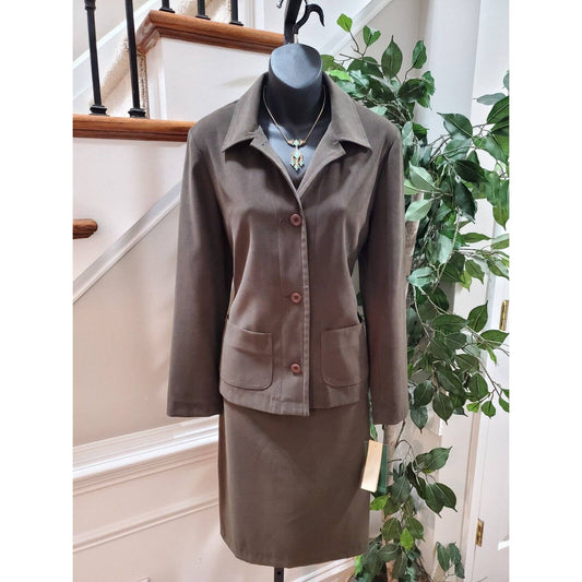 Harve' Benard Women Brown Polyester Single Breasted Jacket & Dress 2 Pc Suit 4