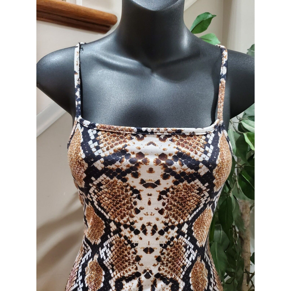 Pretty Little Thing Beige Snake Skin Square Neck Sleeveless Strappy Midi Dress 4