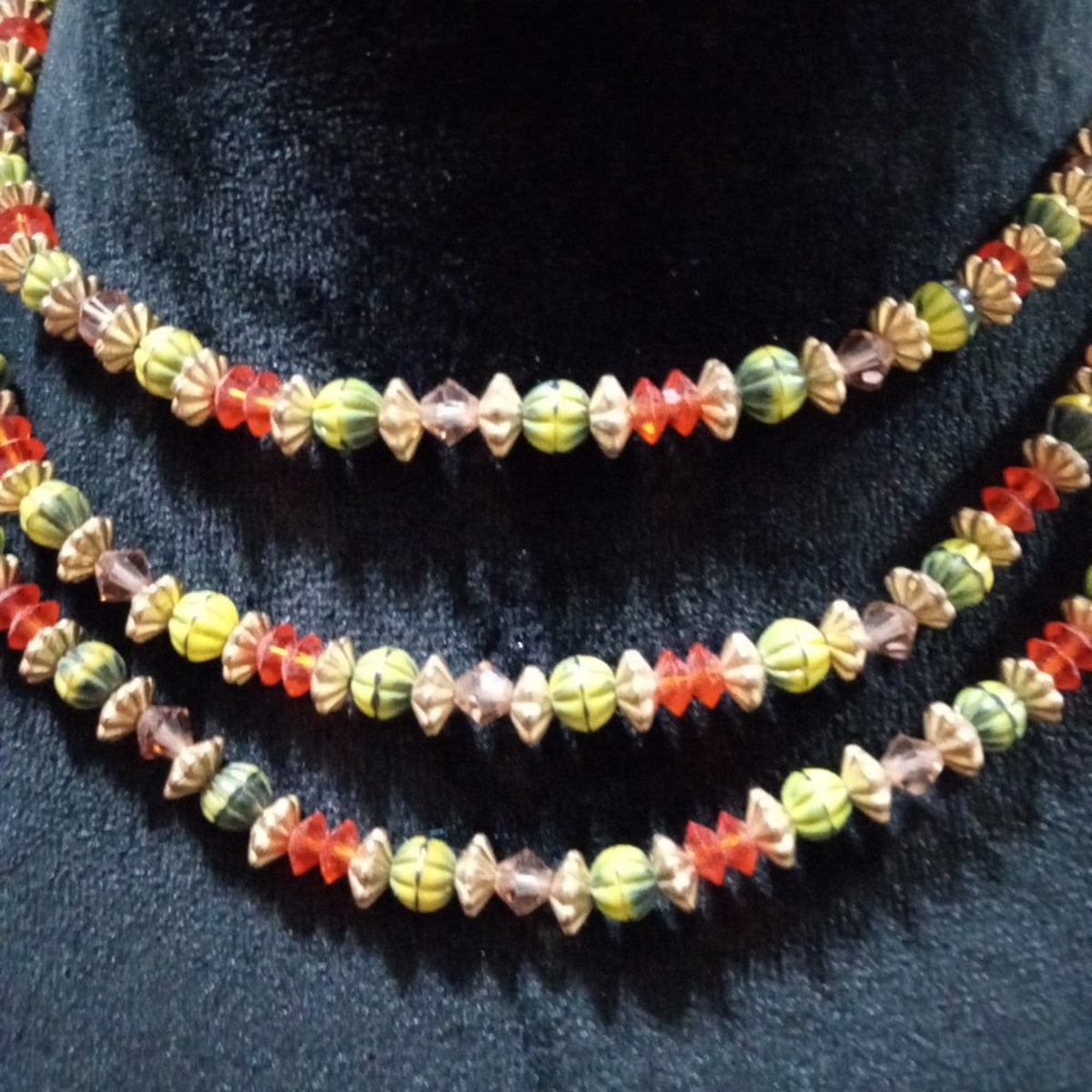 Womens Fashion Triple Strand Multicolor Beaded Choker Necklace with Hook & Clasp
