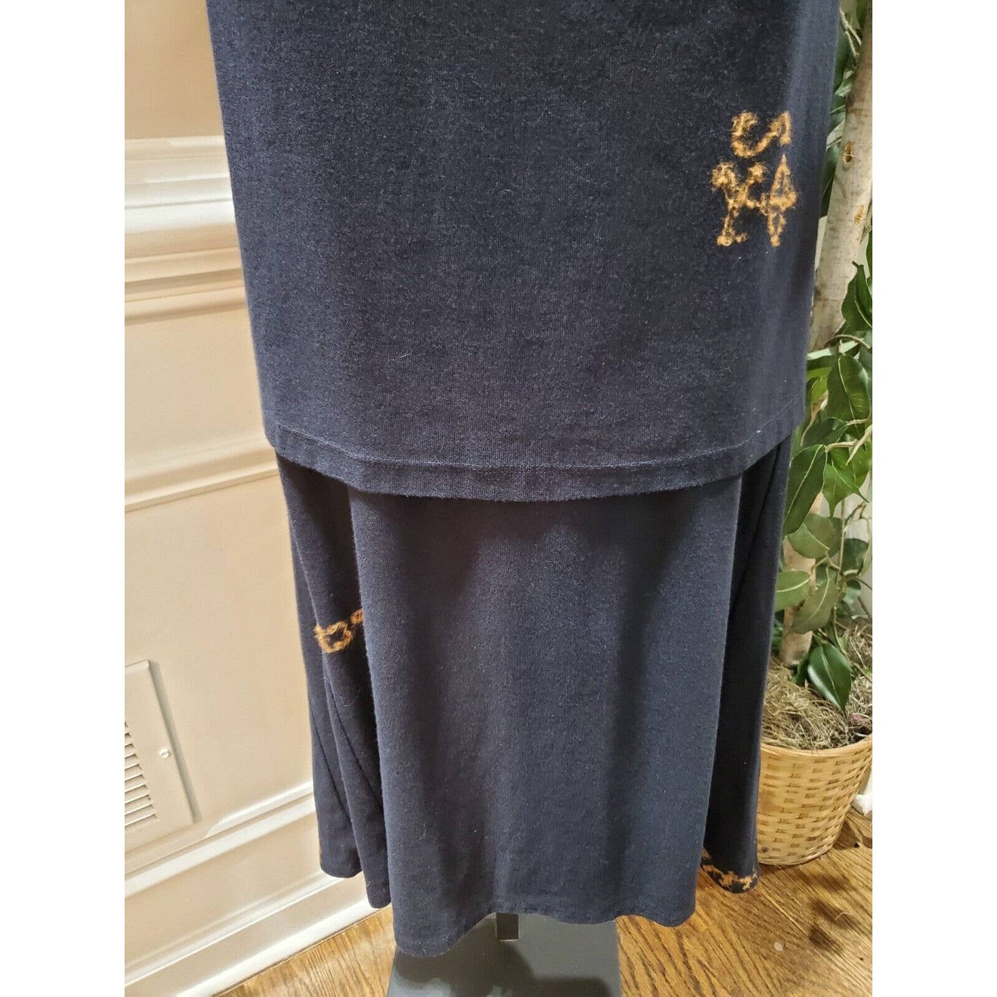 Heide Ost Textured Black Cotton Long Sleeve Blouse & Skirt 2 Pc's Suit Size XL