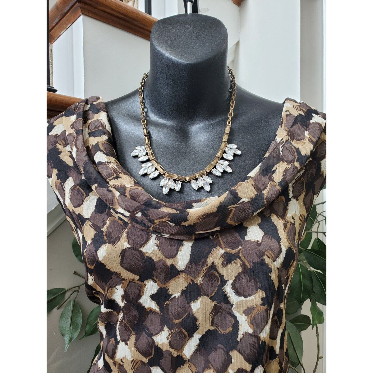 Womens Brown Black 100% Polyester Round Neck Sleeveless Knee Length Dress 10