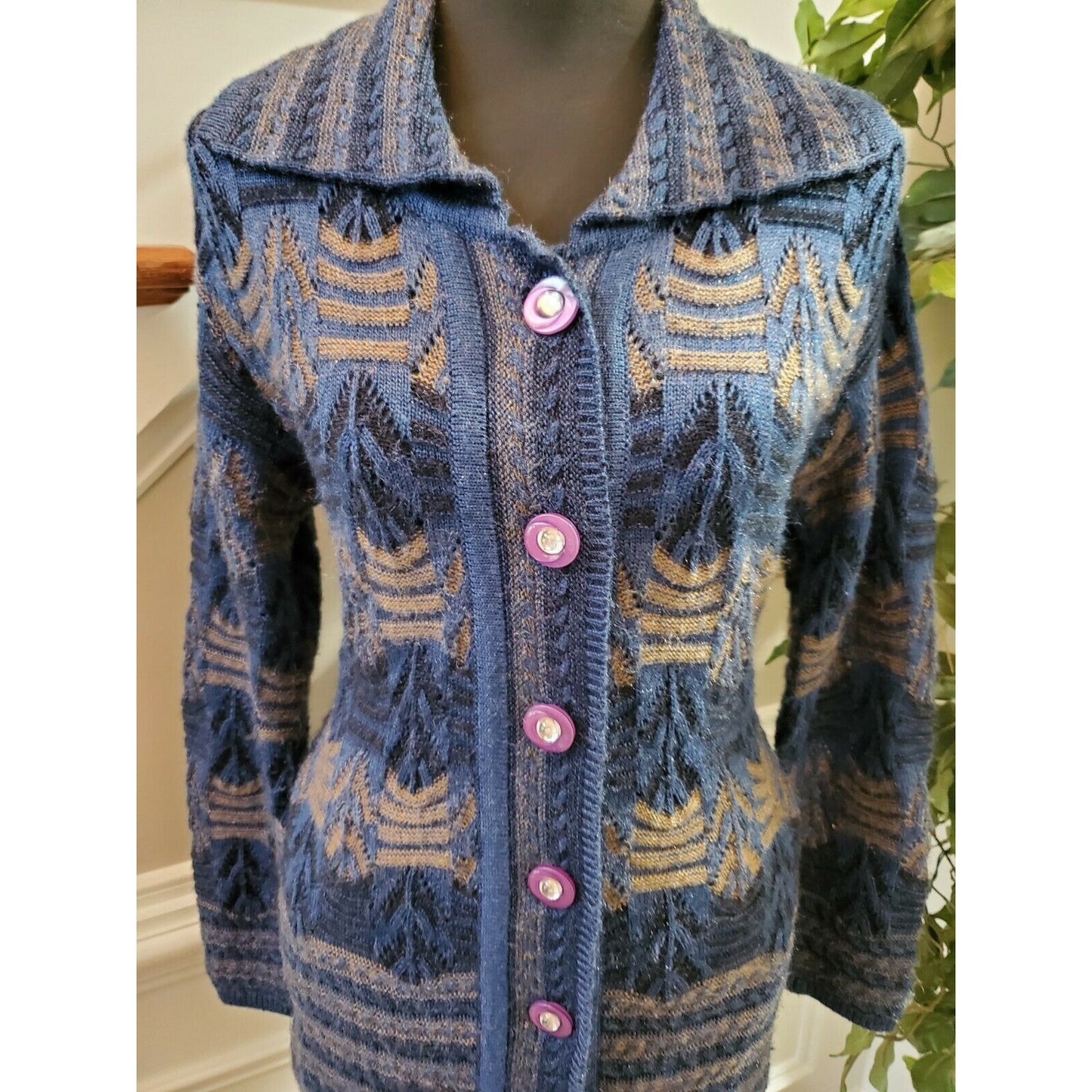 Vintage Top Girl Multicolor Blue Cotton Long Sleeve Button Casual Sweaters M