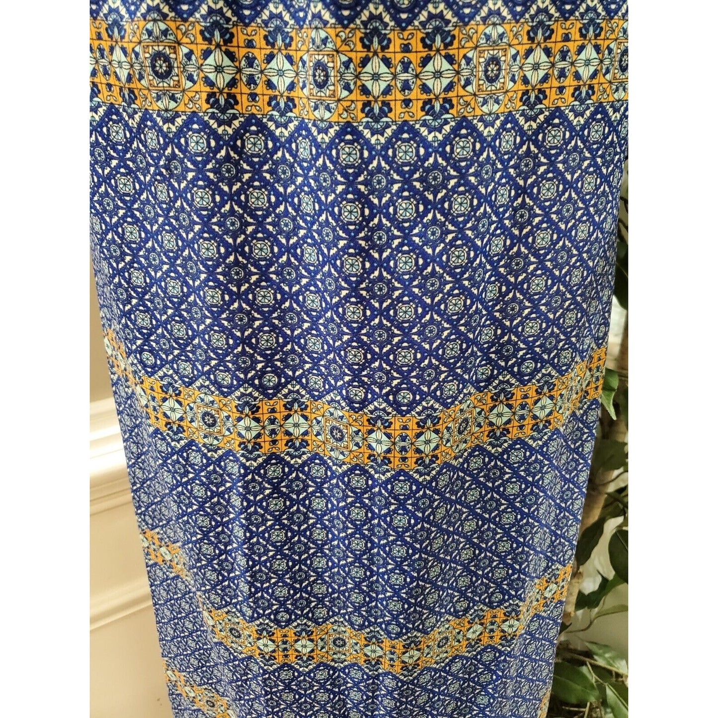 Peach Royal Women Blue Polyester Square Neck Sleeveless Casual Long Maxi Dress M
