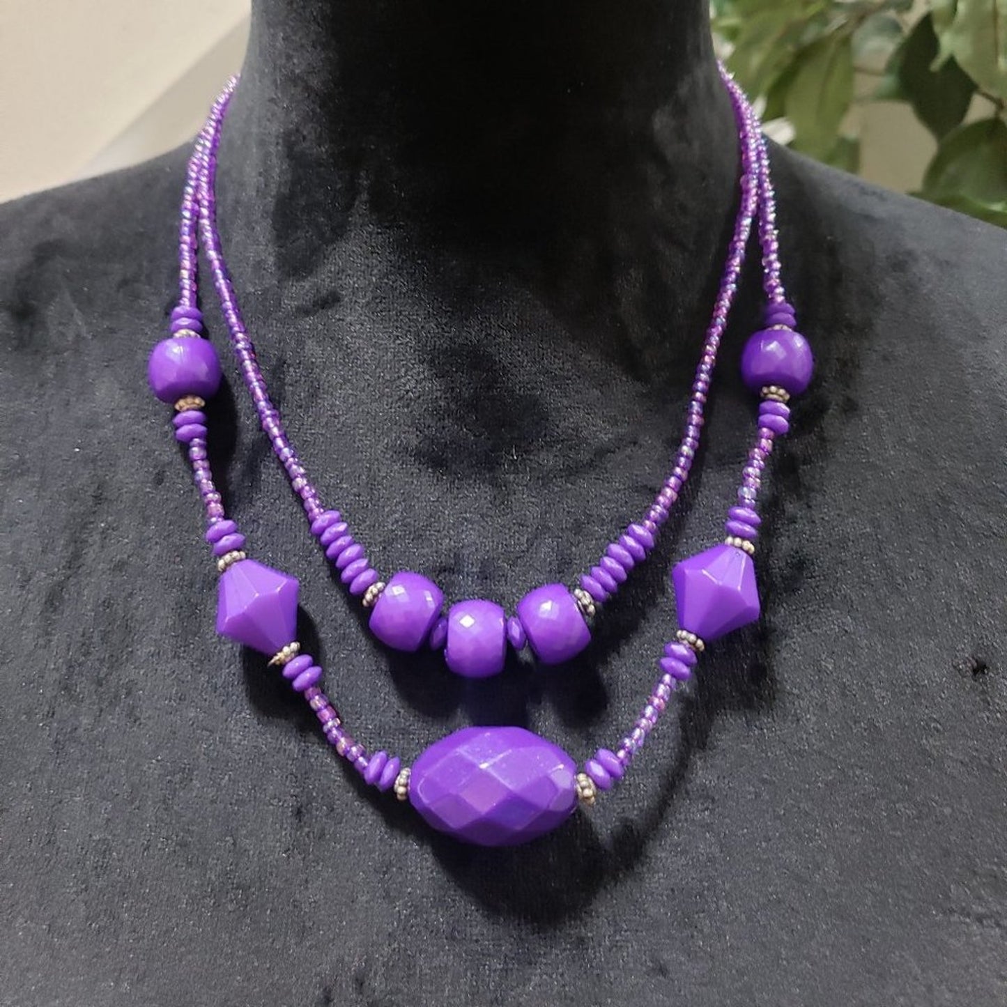 Women's Purple Round Shape Double Layer Beaded Fashion Necklace