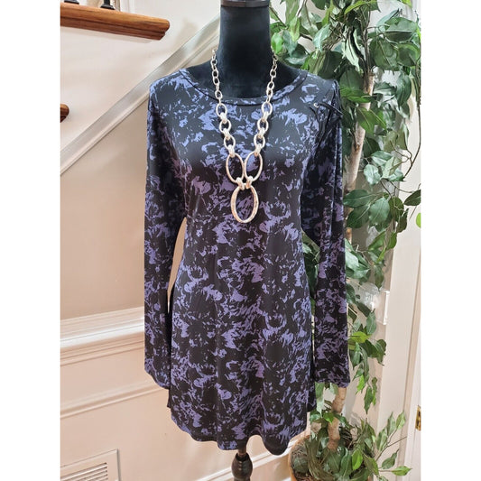 Livi Women Black & Purple Long Sleeve Top Blouse Asymmetrical Back Tie 14/16