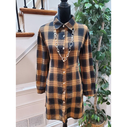 Shein Curve Women Black & Brown Collared Long Sleeve Knee Length Shirt Dress 0XL