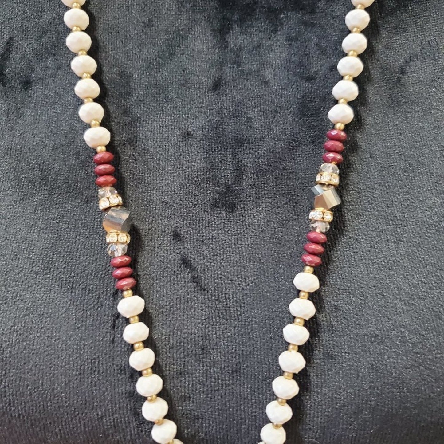 Women's Red & White Long Tassel with Lobster Clasp Pendant Necklace