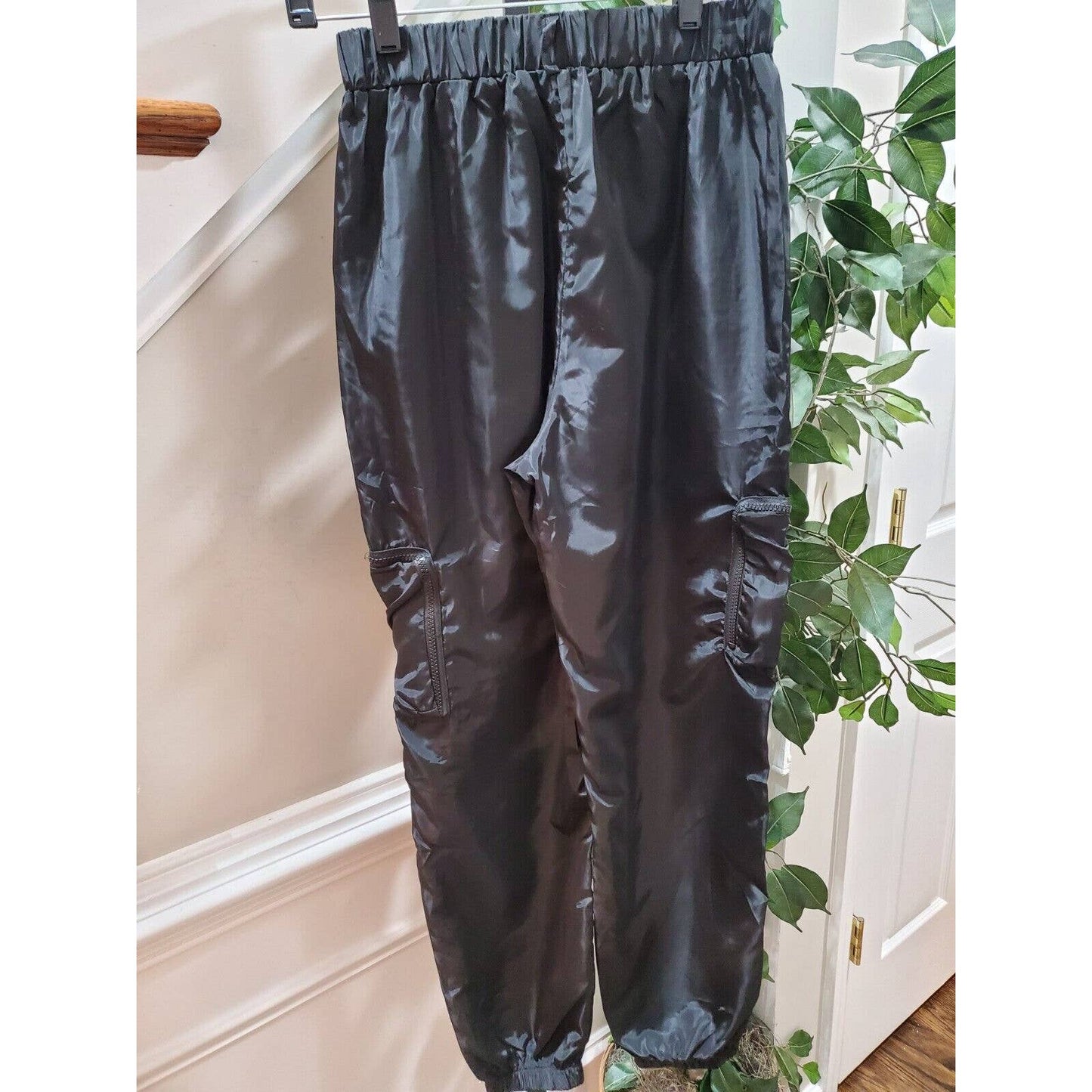 Sheln Women Black 100% Polyester Mid Rise Pull On Cargo Trouser Pant Size Small