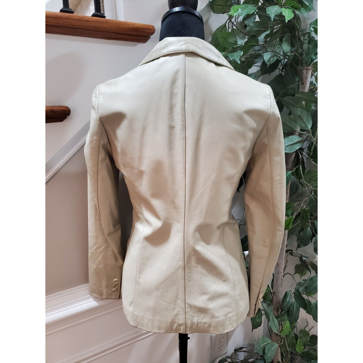 VTG First Avenue Beige Single Breasted One Button Leather Blazer Jacket Medium