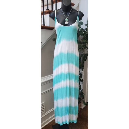 Vanilla Bay Womens Blue White Rayon Scoop Neck Sleeveless Long Maxi Dress Large