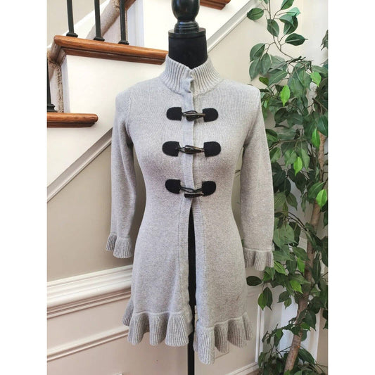 Women's Gray Polyester Long Sleeve Buttons Front Casual Knit Cardigan Sweater