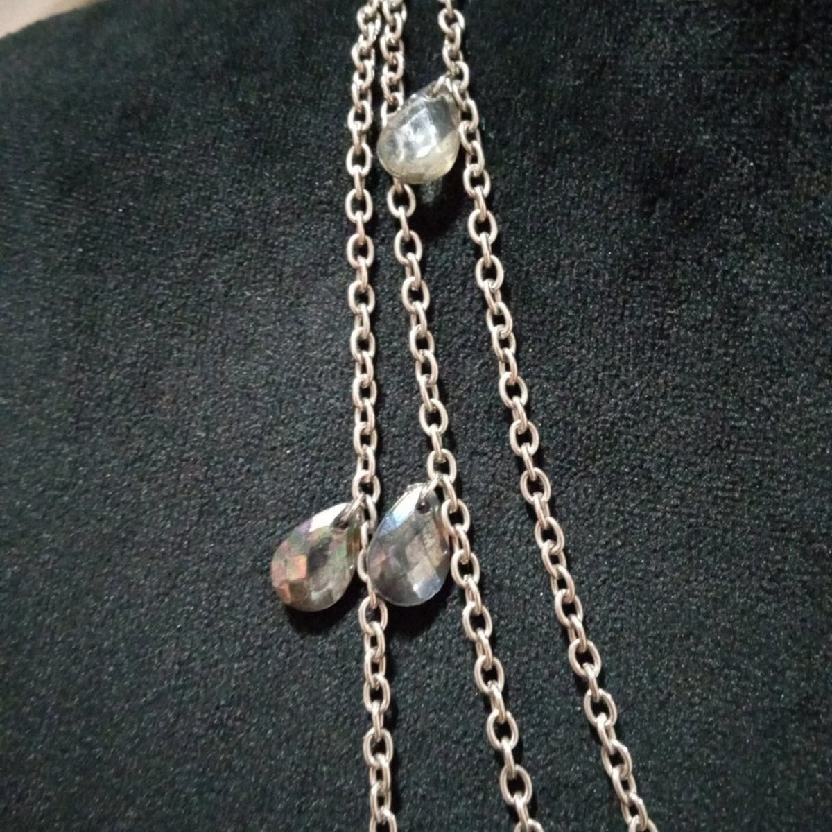 Womens Fashion Silver Tone Triple Layered Chunky Rhinestones Charm Necklace