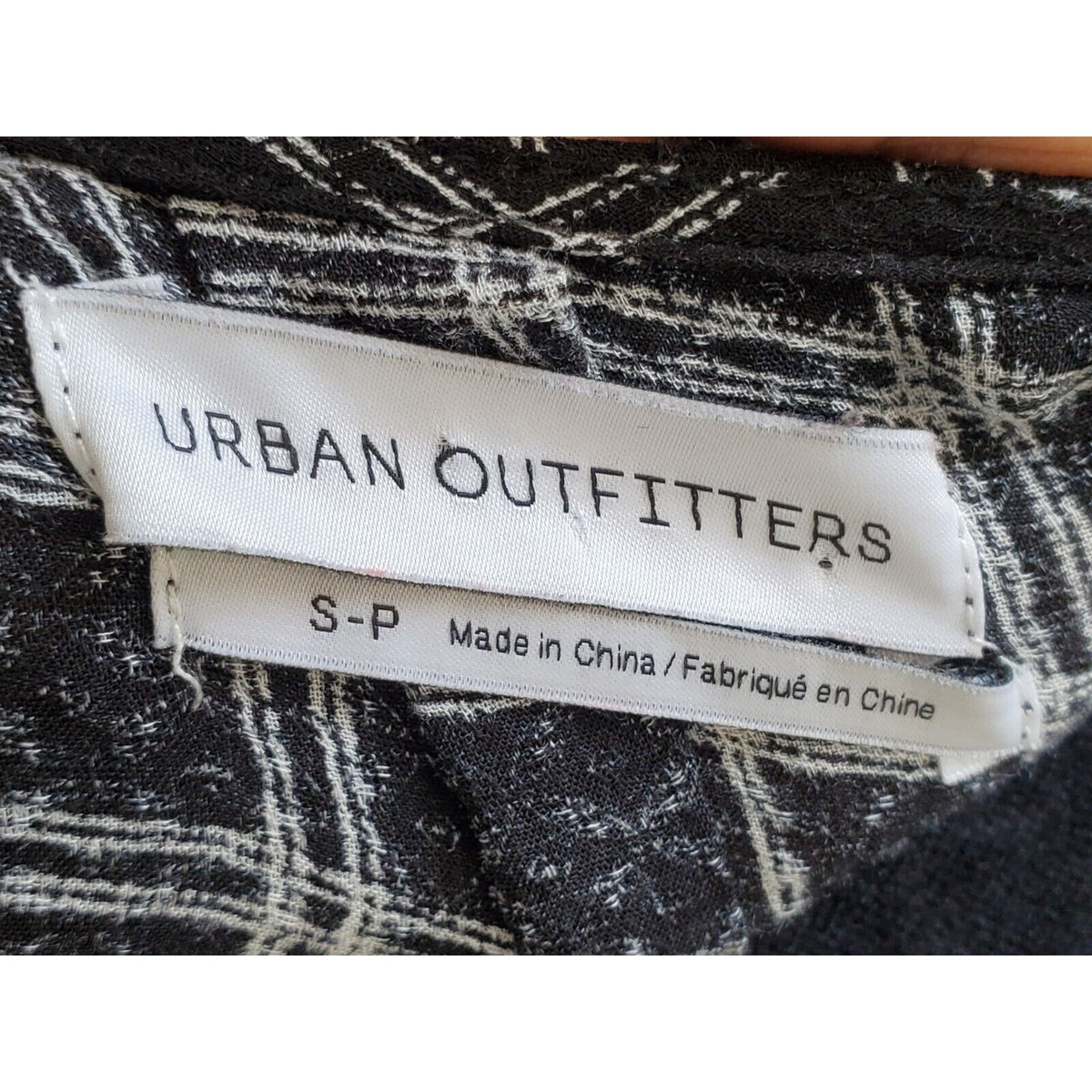 Urban Outfitters Black Blouse Plaid White Faux Wrap Open Front Cut Out Small