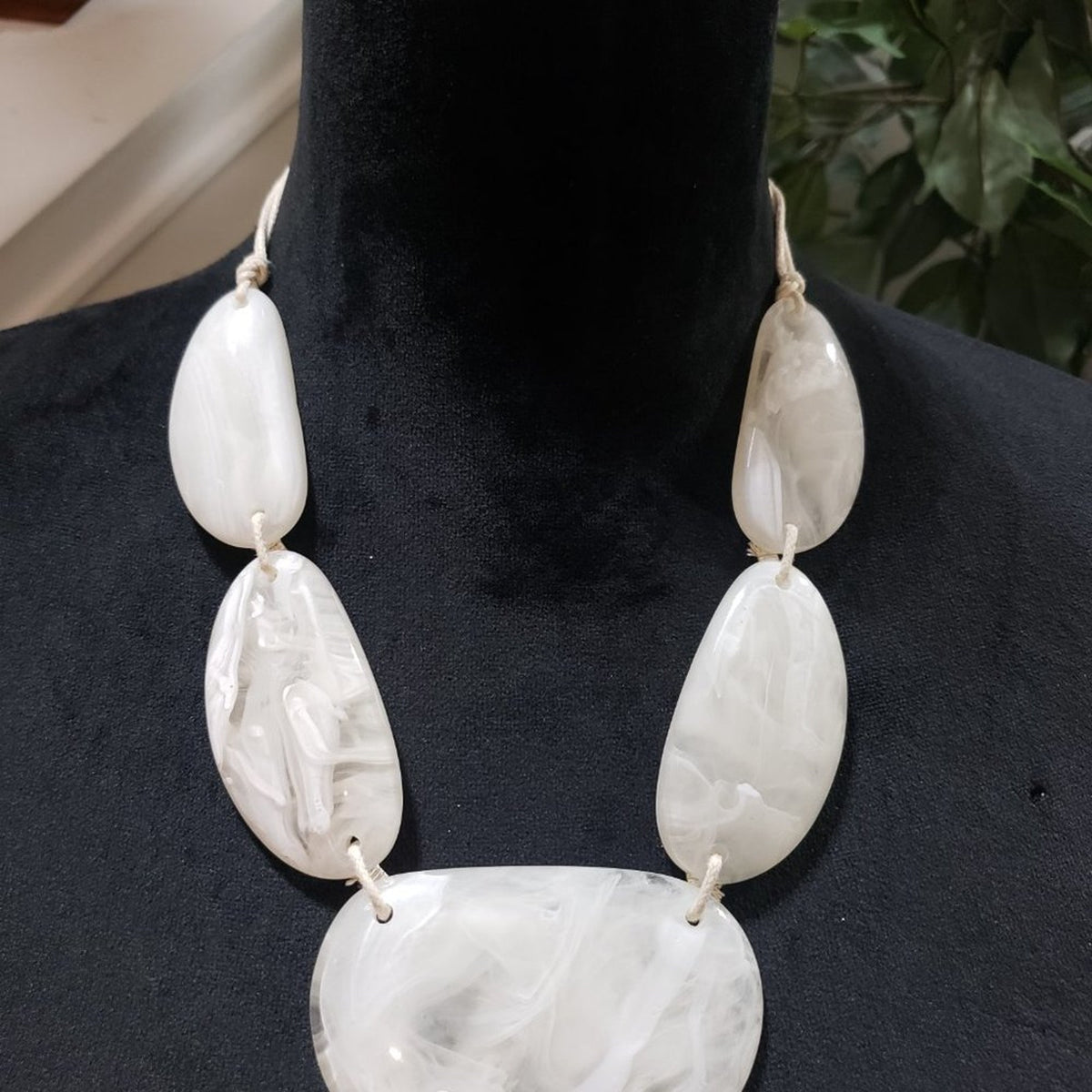Womens Iridescent White Bone Link Chain Choker Necklace with Lobster Clasp