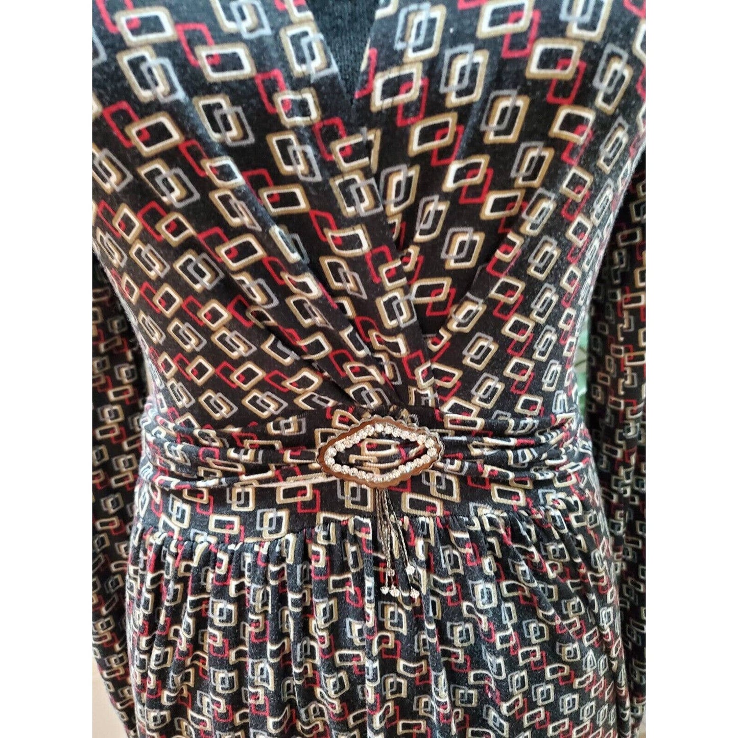 Vertigo Paris Rayon V-Neck Long Sleeve Casual Knee Length Dress Size Medium