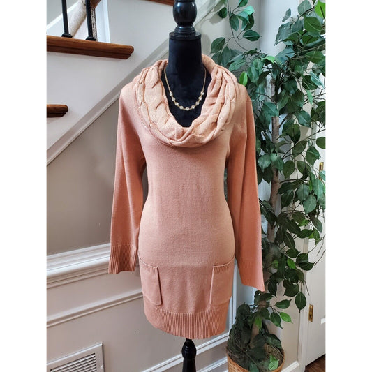Soho Women's Pink Solid Acrylic Cowl Neck Long Sleeve Knee Length Dress Size L