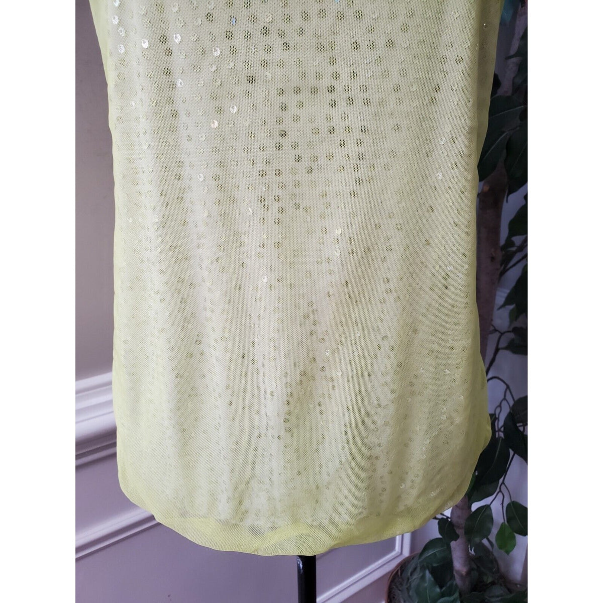 Dana Buchman Women's Yellow 100% Nylon Round Neck Sleeveless Top Blouse Size XL