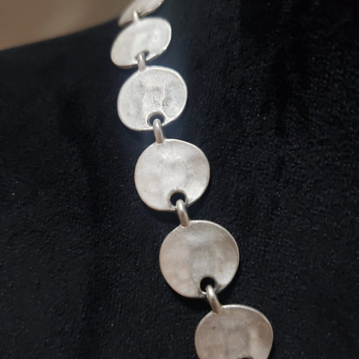 Womens Fashion Silver Round Link Disk Statement Necklace w/ Lobster Clasp