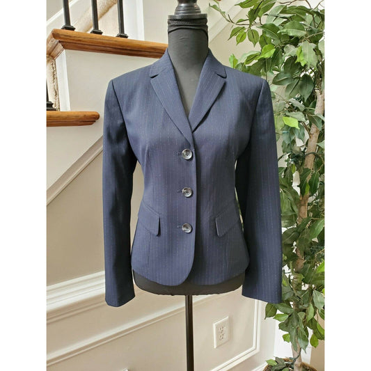 Jones Wear Women's Blue Lined Polyester Long Sleeve 3 Buttons Stretch Blazer 8P