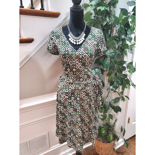 AB Studio Women's Multicolor Polyester V-Neck Short Sleeve Knee Length Dress M