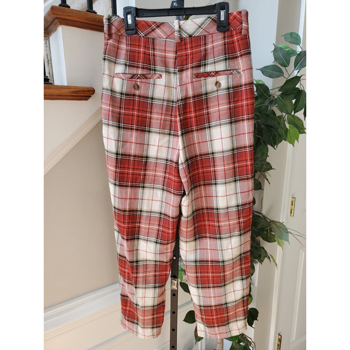 H&M Womens Red White Plaid Pockets Casual Outdoor Belt Loops Pants Size 10