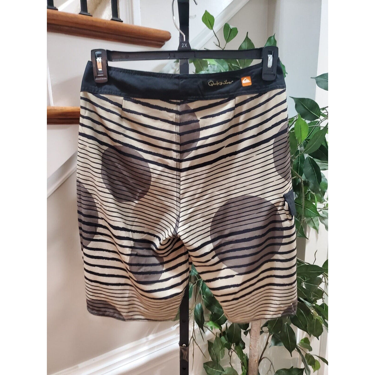 Quick Silver Men's Beige Polyester Logo Print Pull On Swimwear Shorts Size 30