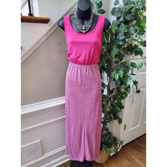 Just Be Women Pink Polyester Round Neck Sleeveless Casual Long Maxi Dress Small