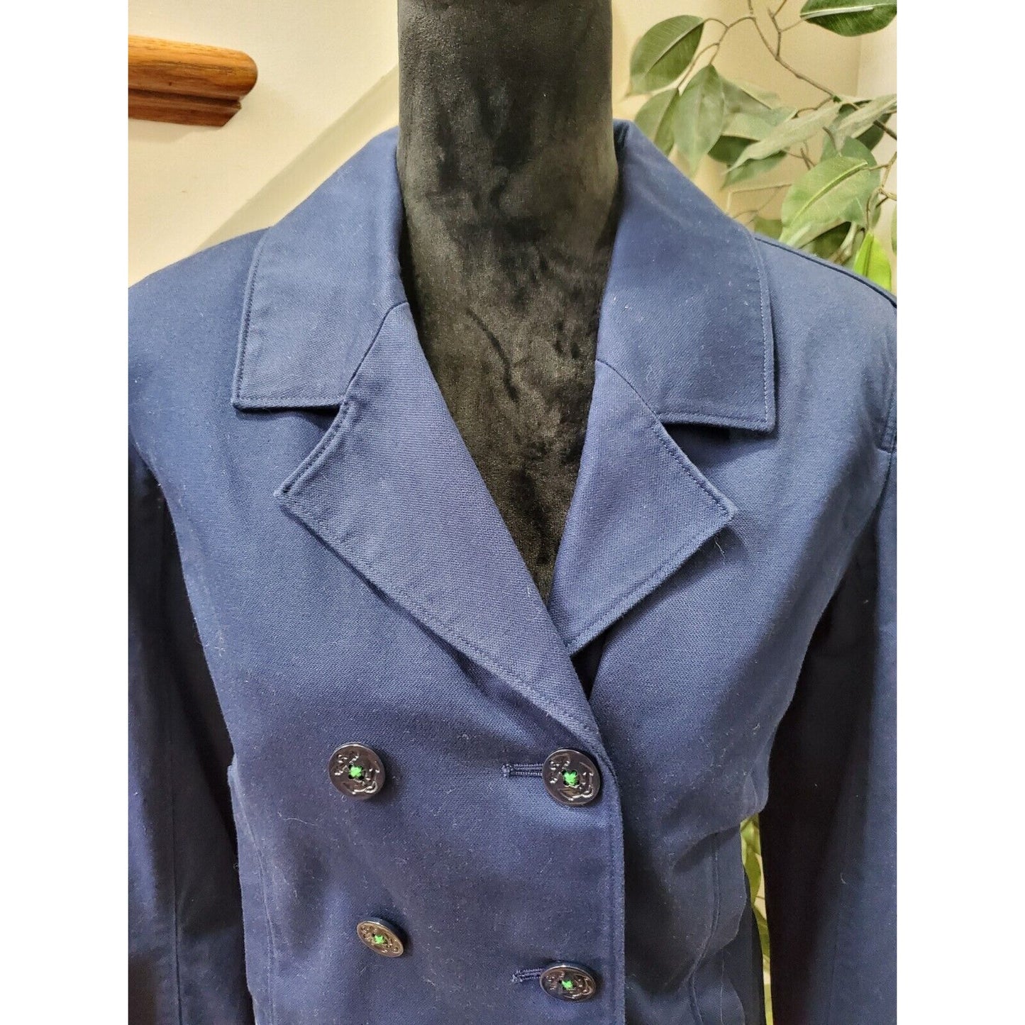 Isaac Mizrahi Women's Blue Cotton Double Breasted Long Sleeve Jacket Blazer 12