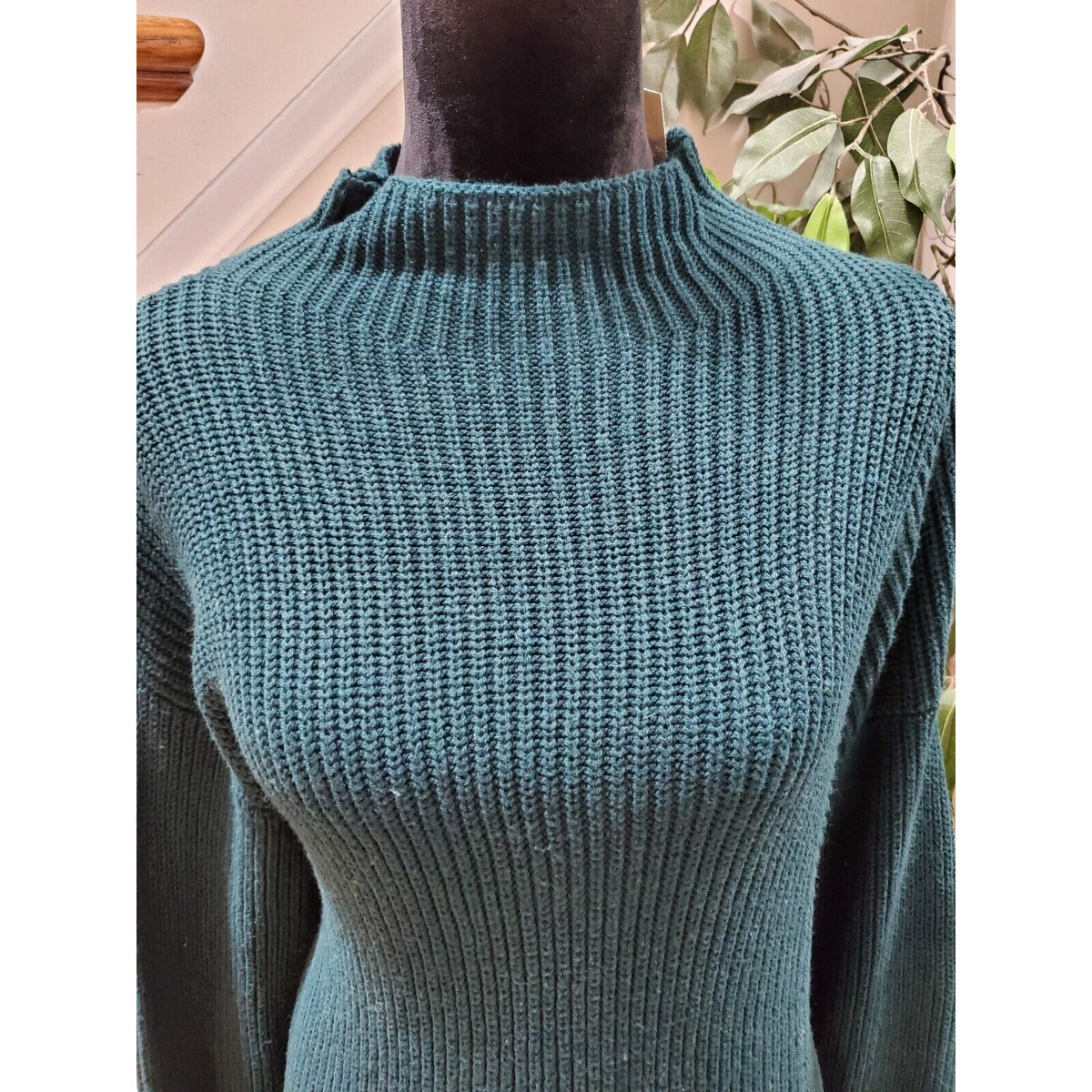 Calson Women's Green Cotton Long Sleeve Mock Neck Pullover Knit Sweater Small