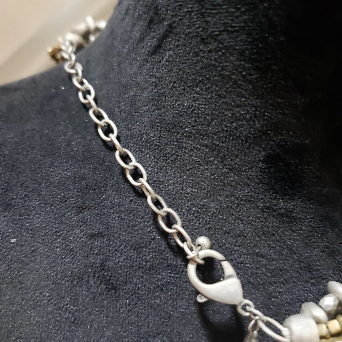 Vintage Boho Multi Strand Necklace Dark Brown Bronze & Silver Bead Choker