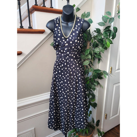 INC Women's Black & White 100% Silk V-Neck Sleeveless Knee Length Dress Size 8
