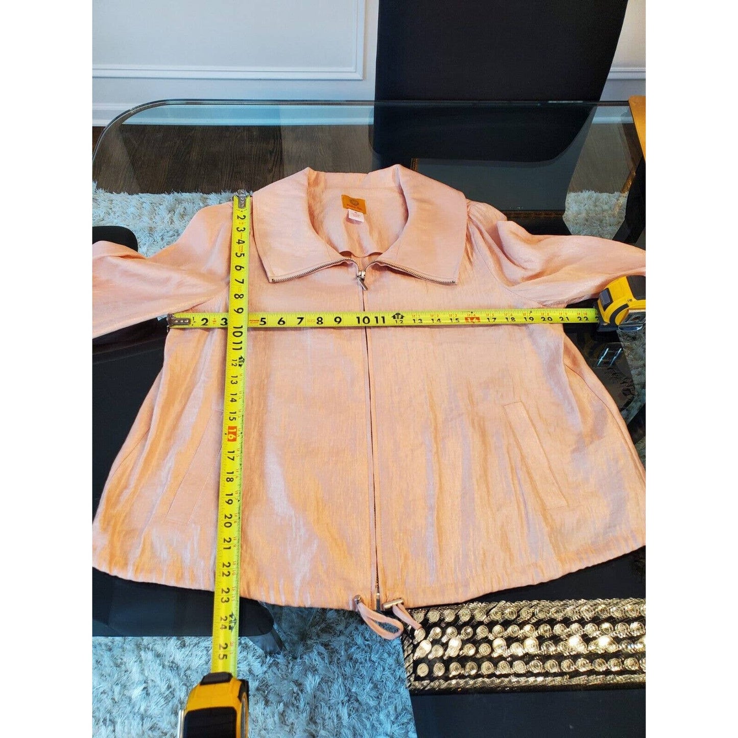 Ruby Rd. Women Solid Pink Rayon Full Zip Front Long Sleeve Jacket Blazer Size 12