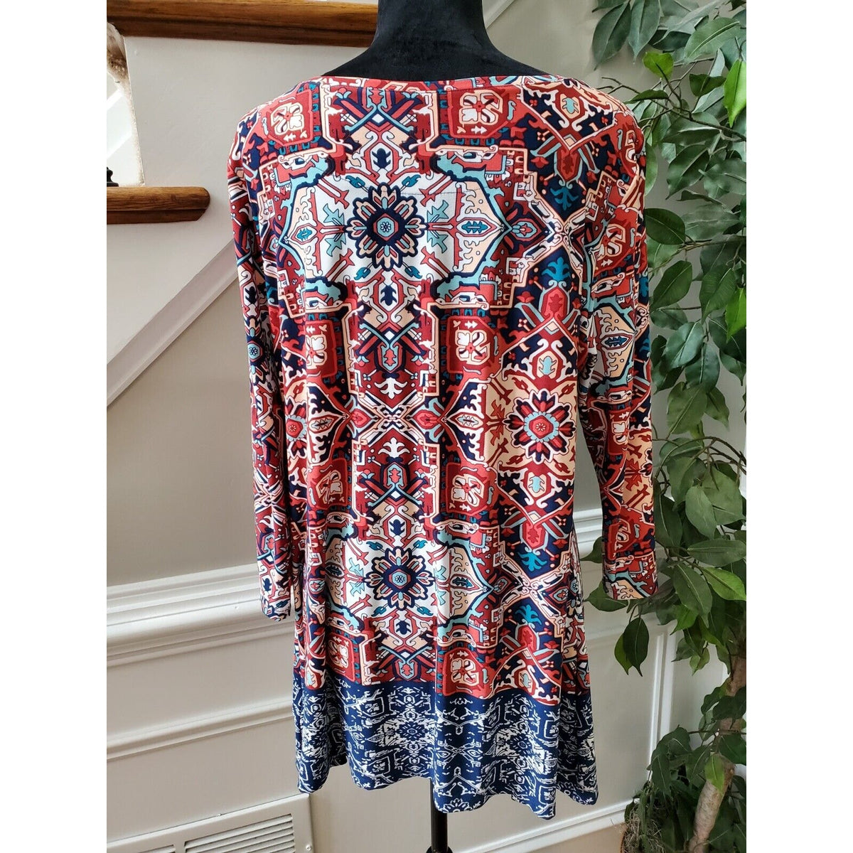 Ruby Rd. Women Multicolor Polyester Round Neck Long Sleeve Top Blouse Size Large