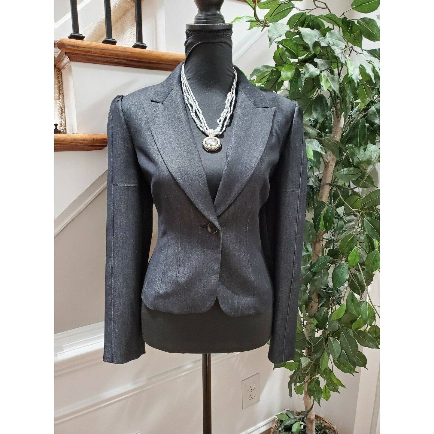 Nine West Women's Gray Polyester & Rayon Long Sleeve Formal Slim Fit Blazer 8P