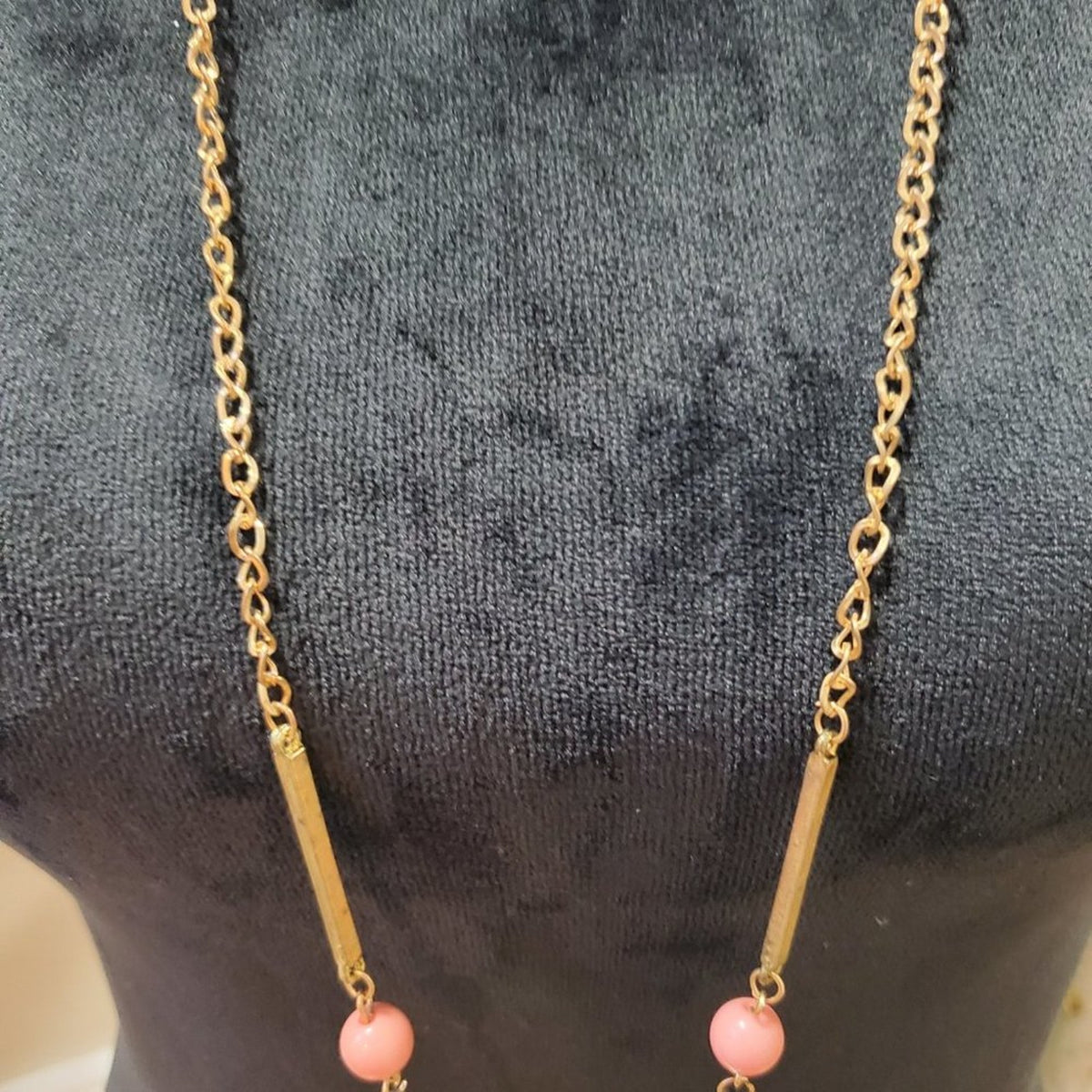 Womens Pink Semicircle Stone Kallaite Malachite Metal Tassels Pendant Necklace