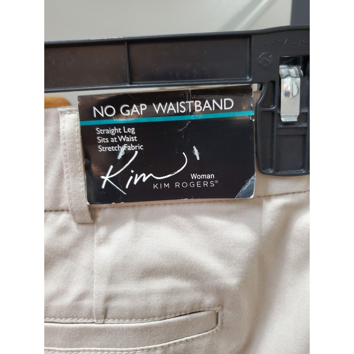 Kim Rogers Womens Beige Solid Cotton Straight Leg Casual Stretch Pants Size 22