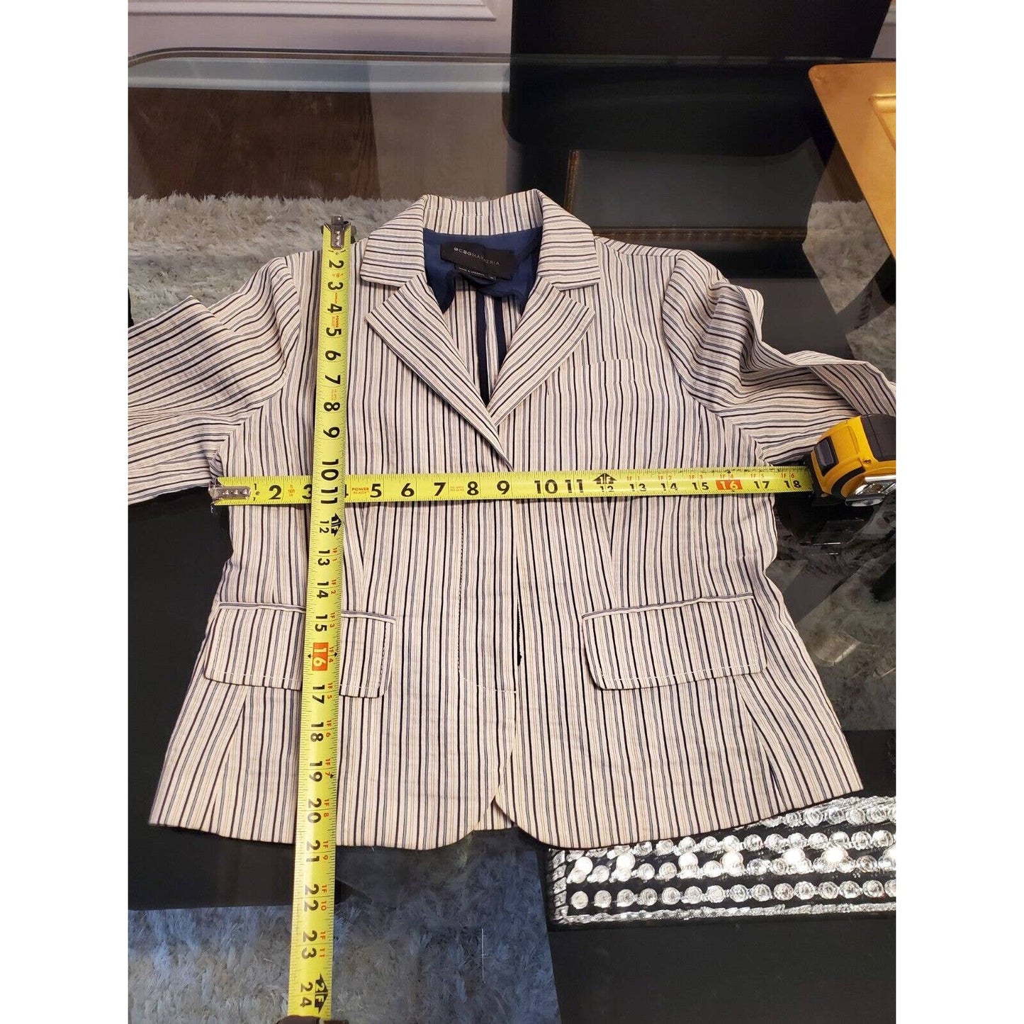 BCBGMaxazria Women's Striped Cotton Long Sleeve Single Breasted Fitted Blazer M