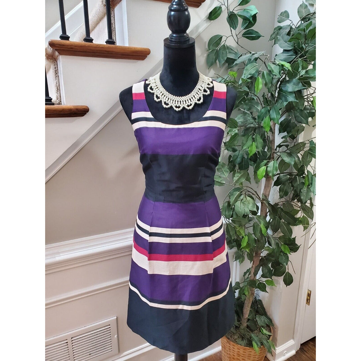 H&M Women's Multicolor Cotton Scoop Neck Sleeveless Casual Knee Length Dress 8