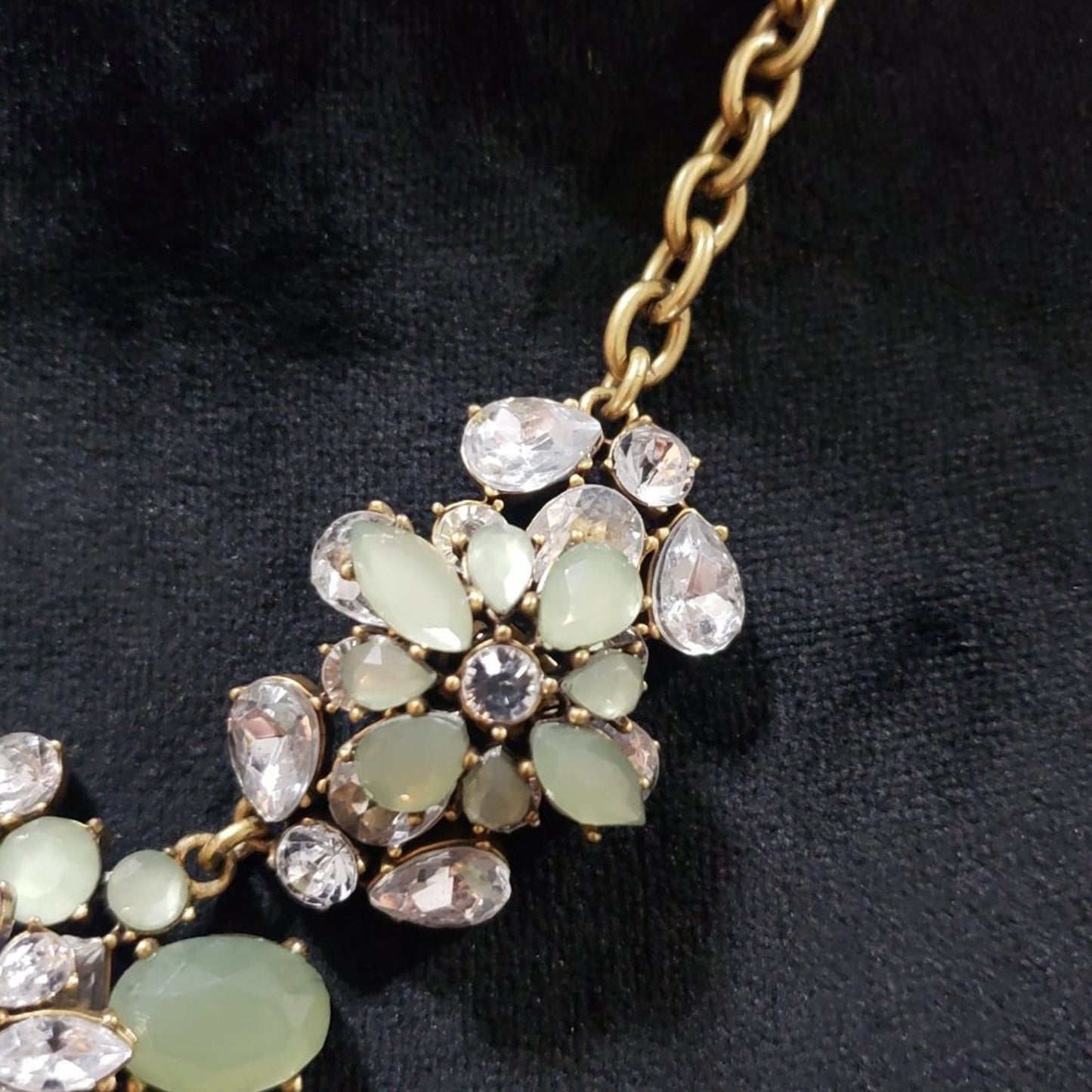 J. Crew Womens Fashion Green Rhinestone Crystal Floral Necklace with Lobster