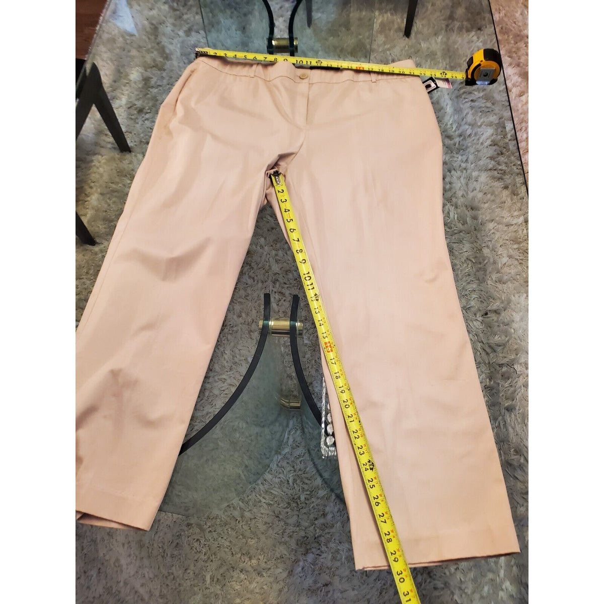 Kim Rogers Womens Beige Solid Cotton Straight Leg Casual Stretch Pants Size 22
