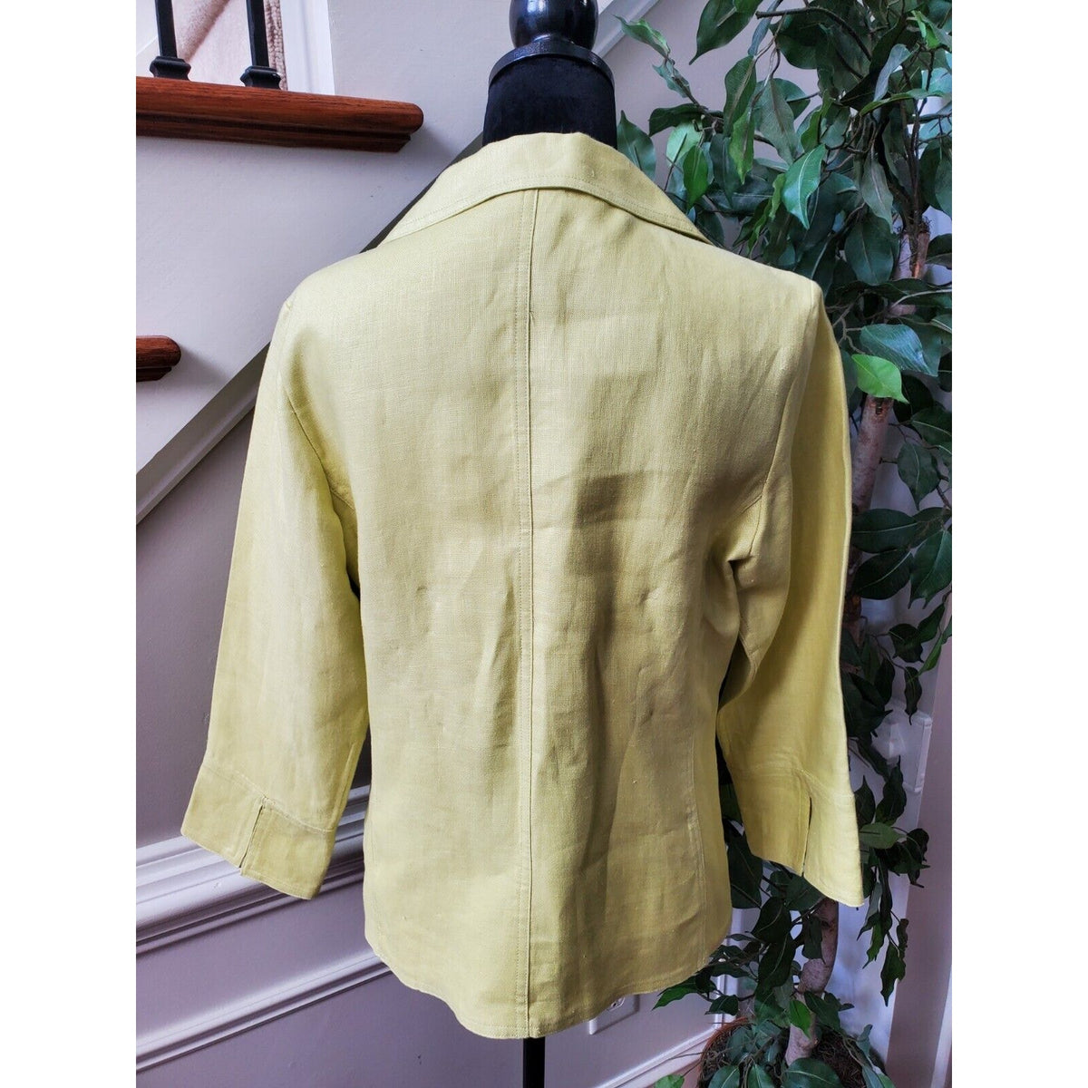 Rafaella Women's Green 100% Linen Collared Long Sleeve Button Front Jacket 10