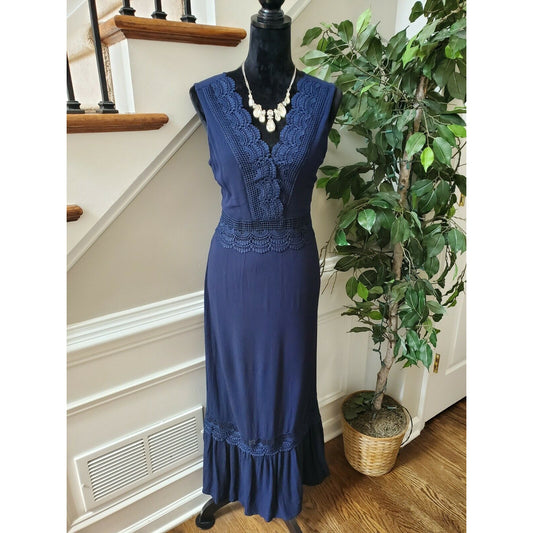 Bailey Blue Women Blue Rayon V-Neck Sleeveless Long Casual Maxi Dress Size Small