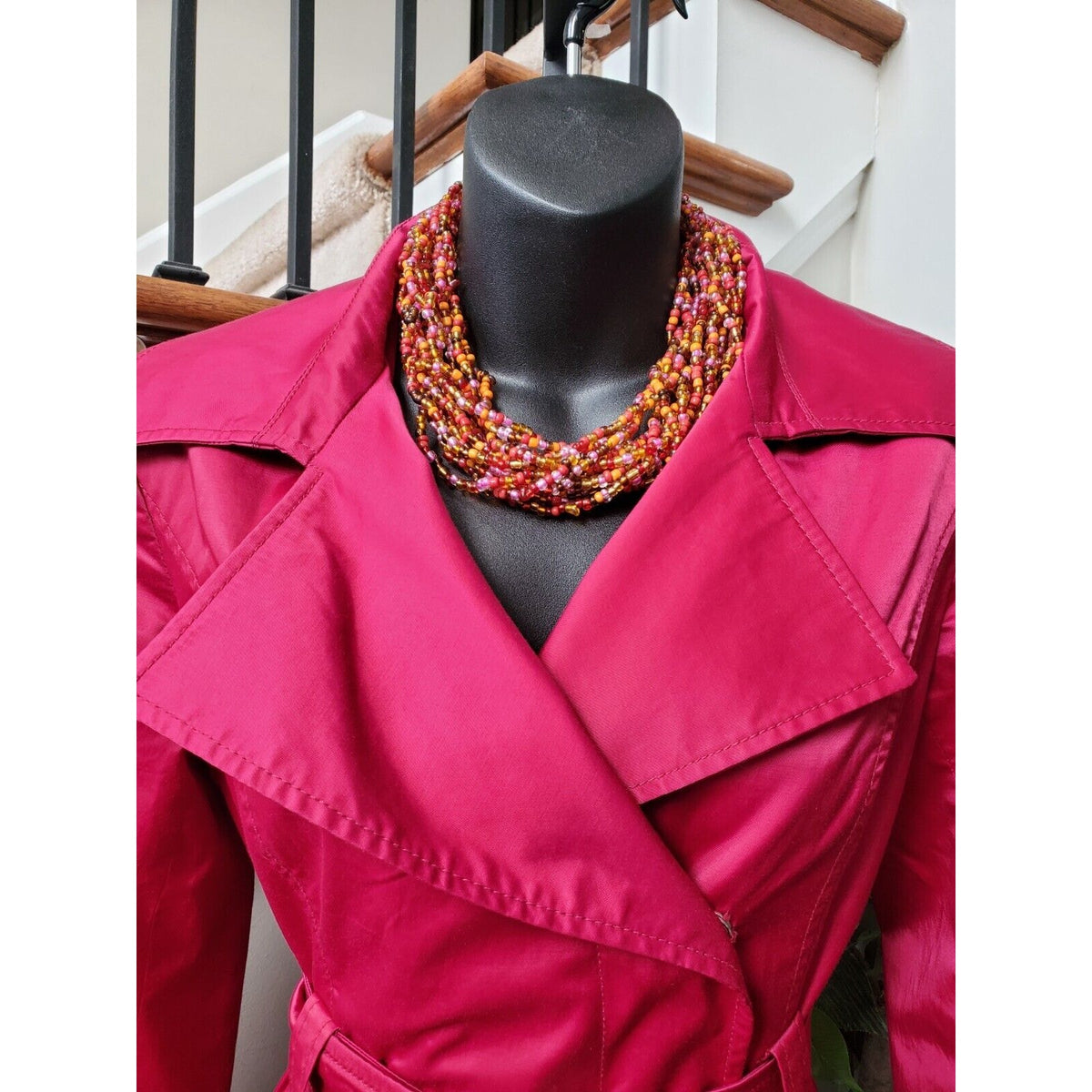 Mossimo Womens Pink Polyester Notch Collar Long Sleeve Belted Coat Jacket Small