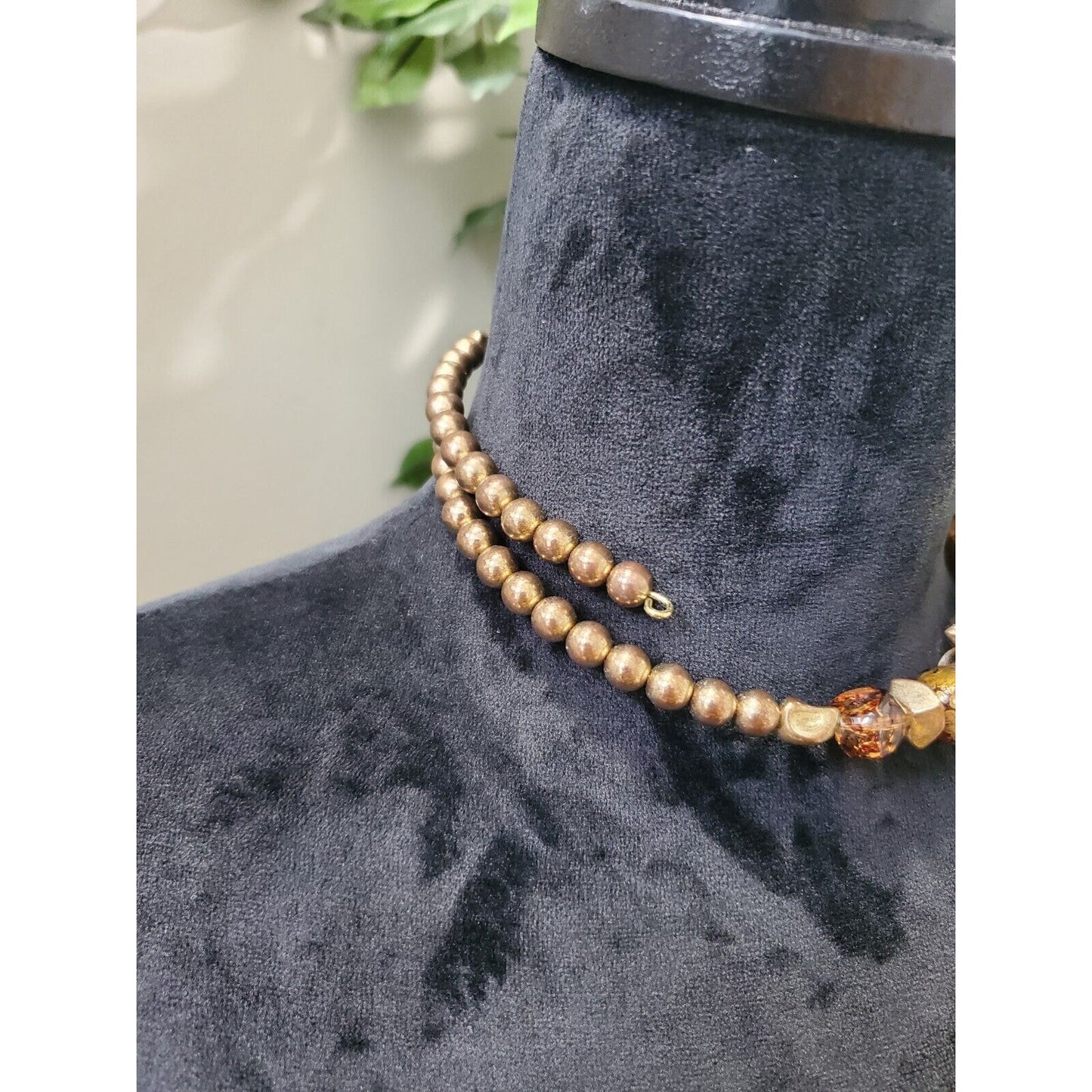 Faux Tortoise Choker, Gold and Red Statement Necklace, Animal Print Necklace